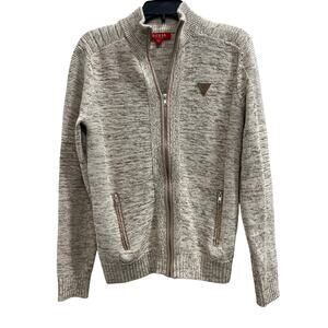 GUESS Chaplain Vintage full zip tan marled sweater sz S fits L